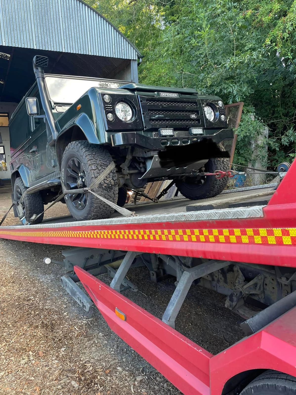 Landover Defender on recovery truck